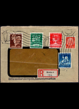 Vokietijos Reicho registruotas vokas, su MiNr 517+768-771 pašto ženklais