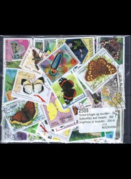 250 vnt skirtingų pašto ženklų pakuotė "Drugiai ir kiti vabzdžiai" 2508