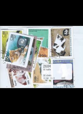 50 vnt. skirtingų pašto ženklų pakuotė "Katės" 2604
