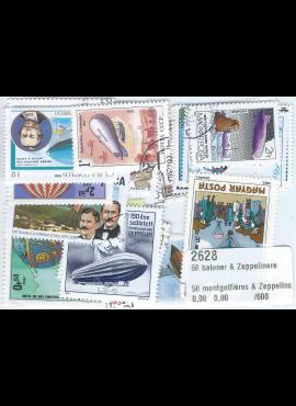 50 vnt skirtingų pašto ženklų pakuotė "Oro balionai ir dirižabliai" 2628