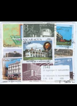 50 vnt skirtingų pašto ženklų pakuotė "Pastatai ir monumentai" 2648