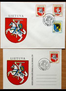 Lietuva, 1992m pirmos dienos vokas su atvirlaiškiu MiNr 505-507