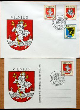 Lietuva, 1992m pirmos dienos vokas su atvirlaiškiu MiNr 505-507