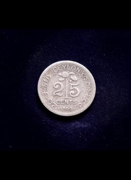 Ceilonas, SIDABRINIAI 25 centai 1899m E