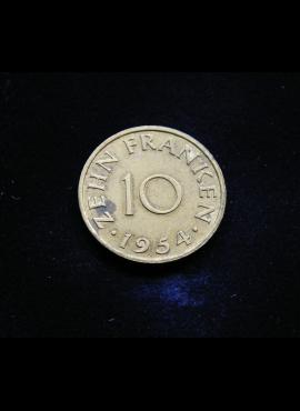 Vokietija, Saras, 10 frankų 1954m 