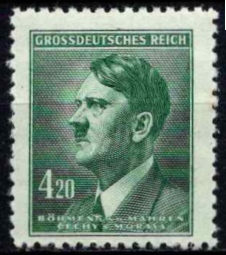 Adolfas Hitleris. Pašto ženklas su užrašu "Grossdeutsches Reich"