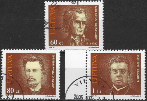 Pašto ženklai, Lietuva, Žymūs Lietuvos žmonės, rašytojai: Kristijonas Donelaitis, Vincas Kudirka, Maironis