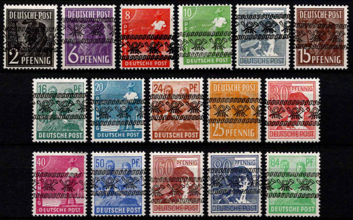 Po pinigų reformos perspausdinti 1947 m. sąjungininkų išleisti ženklai