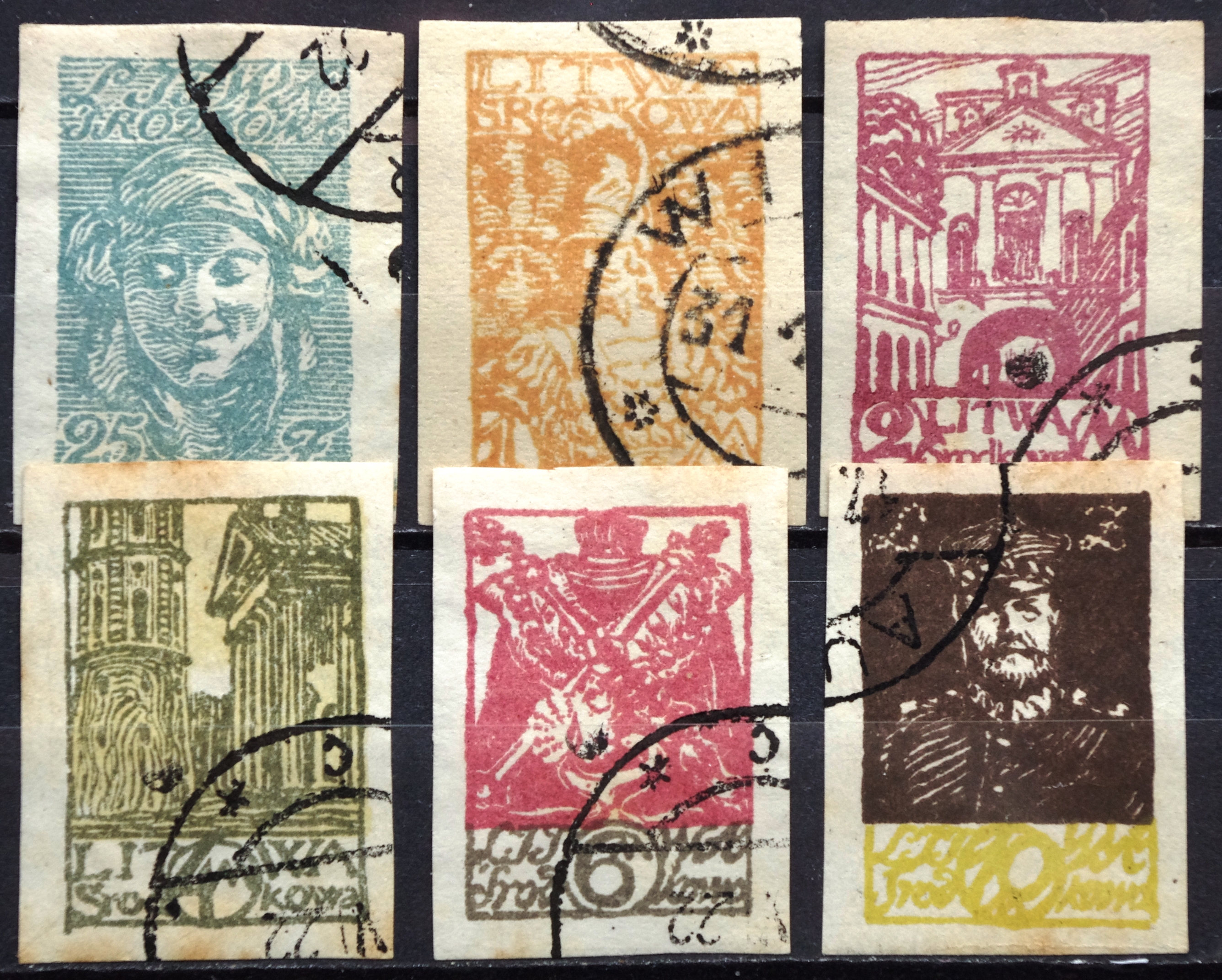 pašto ženklai, Vidurio Lietuva. Standartinė neperforuota serija. Įvairūs motyvai.