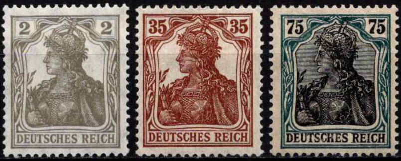 Vokietijos Reichas, pilna serija, MiNr 102-104 MLH*