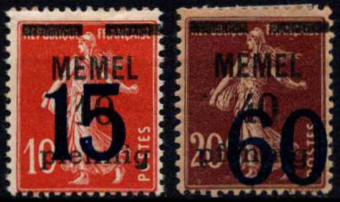 Pakartotinai perspausdinti MiNr 19 ir 22, Klaipėdoje, Sieberto spaustuvėje