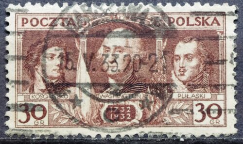 pašto ženklas, Lenkija, JAV prezidentas Dž. Vašingtonas, T. Kostiuškas ir K. Pulaski