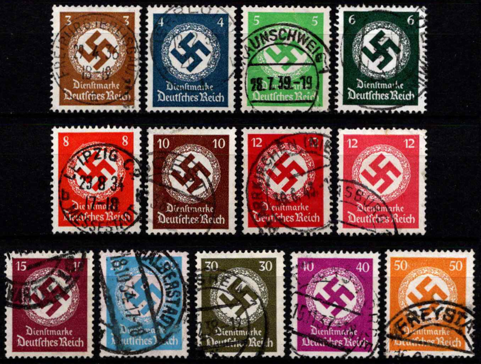 Vokietijos Reichas, tarnybiniai, pilna serija, MiNr 132-143 Used (O)