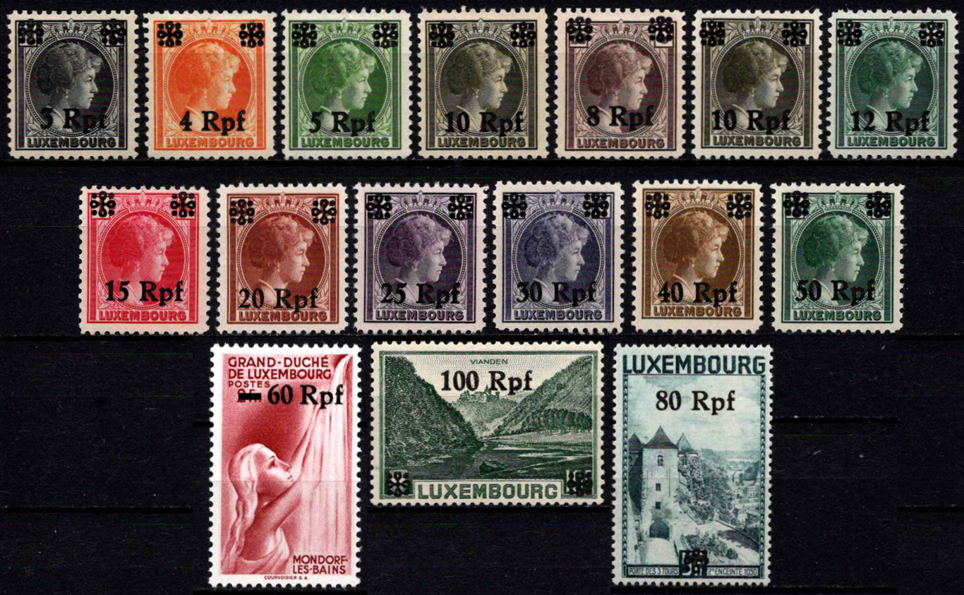 Vokietijos Reichas, Liuksemburgo okupacija, pilna serija, MiNr 17-32 MNH**/MLH*/MH*
