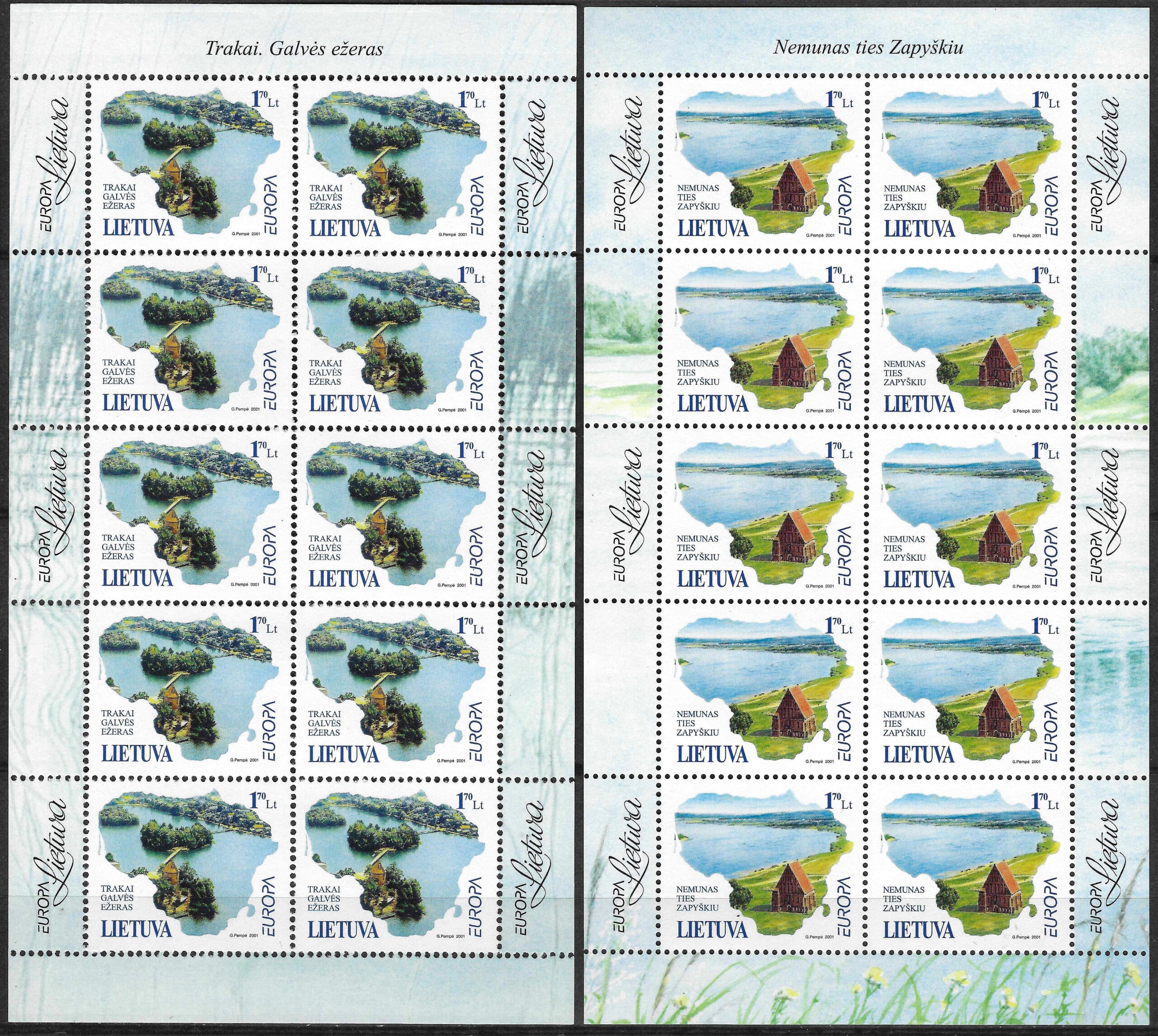 Pašto ženklai, Lietuva, EUROPA. Vanduo - gamtos turtas: Trakai, Galvės ežeras ir Nemunas ties Zapyškiu
