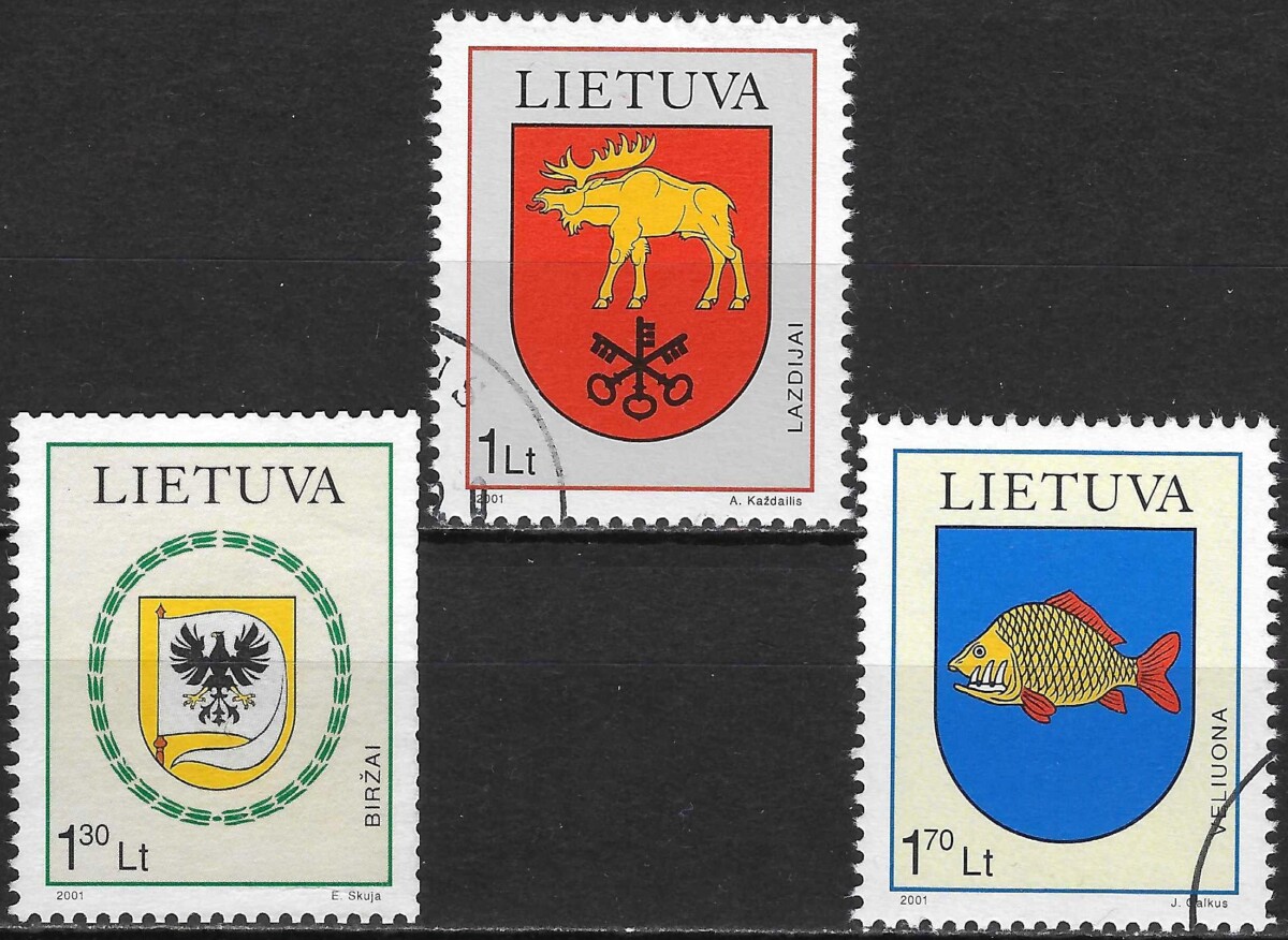 Pašto ženklai, Lietuva, Lietuvos miestų herbai: Lazdijai, Biržai, Veliuona