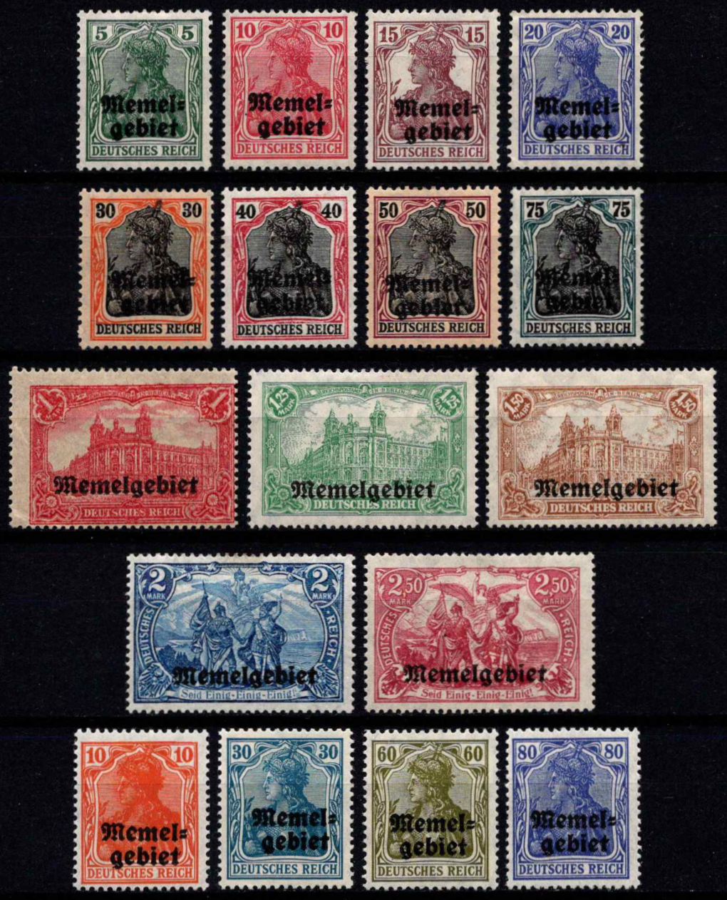 Perspausdinti Vokietijos Reicho ženklai ("Germanija" ir "Reprezentaciniai pastatai")