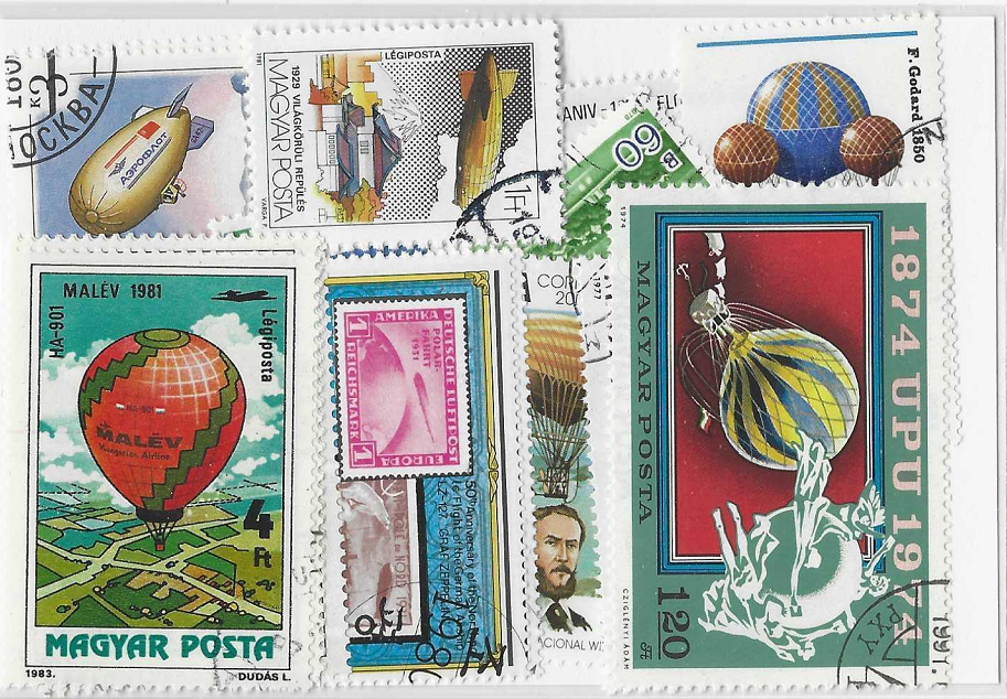 Pašto ženklų pakuotė, oro balionai ir dirižabliai