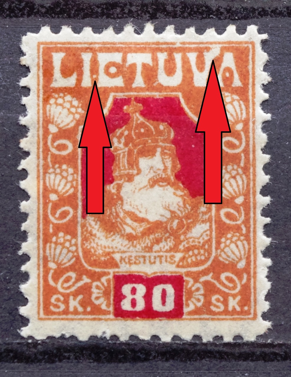 pašto ženklas, Tarpukario Lietuva, abartas V8. Lietuvos didysis kunigaikštis Kęstutis