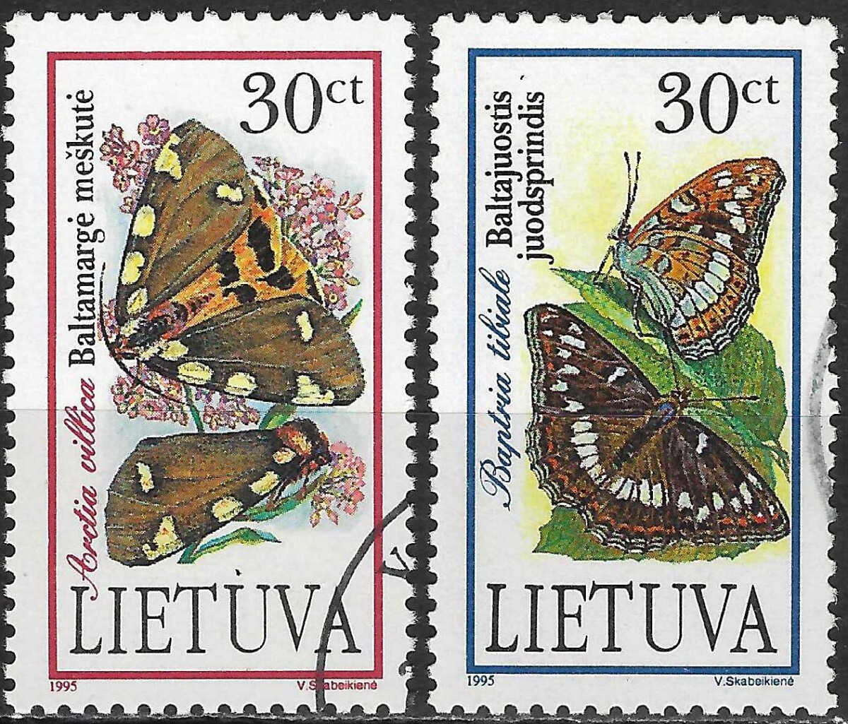 Pašto ženklai, Lietuva, drugiai: baltamargė meškutė ir baltajuostis juodsprindis