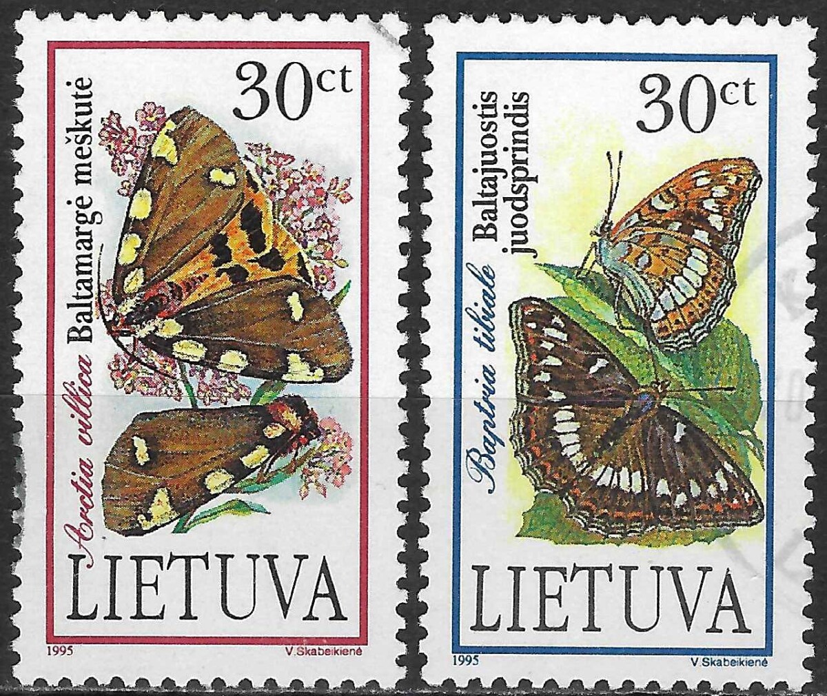 Pašto ženklai, Lietuva, drugiai: baltamargė meškutė ir baltajuostis juodsprindis