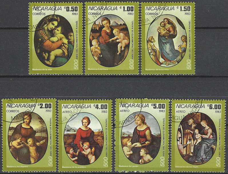 Pašto ženklai, Nikaragva. Dailininko Rafaelio 500-osios gimimo metinės