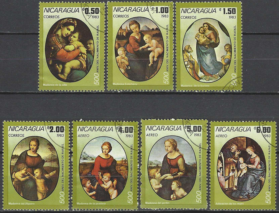 Pašto ženklai, Nikaragva. Dailininko Rafaelio 500-osios gimimo metinės