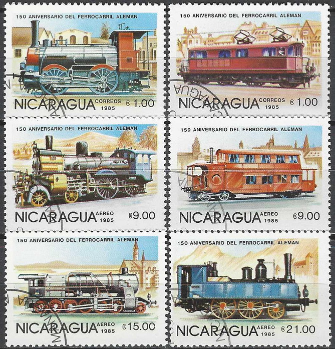 Pašto ženklai, Nikaragva. 100 metų Nikaragvos geležinkeliams ir 150 metų Vokietijos geležinkeliams