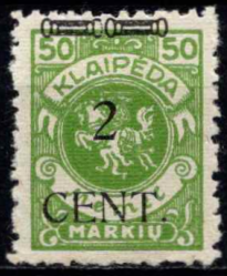 Klaipėdos spaustuvėje perspausdintas ankstesnio leidimo ženklas (Herbas su raiteliu)