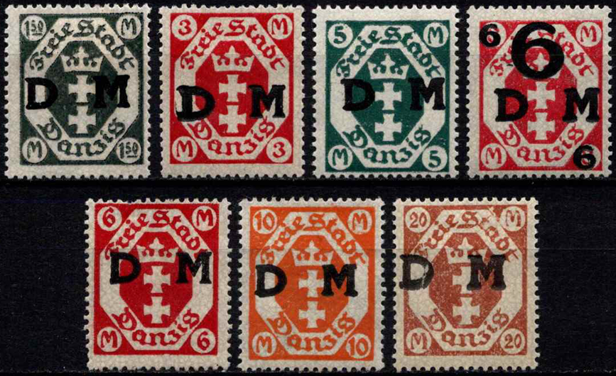 Laisvasis miestas Danzigas, pilna tarnybinių ženklų serija, MiNr 22-28 MLH*/MH*