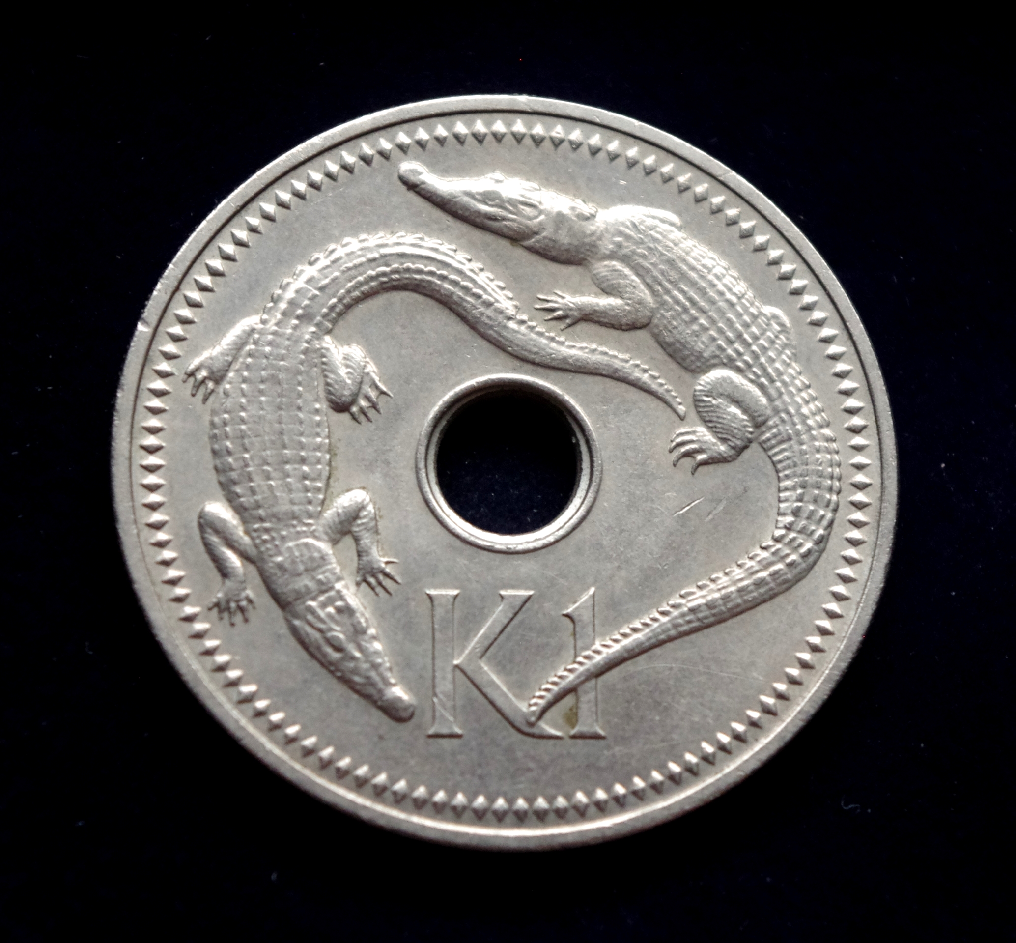 IMGP0820 Papua Naujosios Gvinėjos 1 kinos moneta. Krokodilai