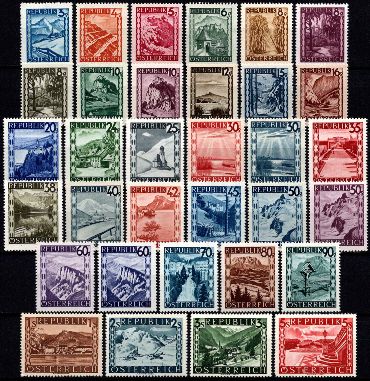 Austrija, pilna serija, MiNr 738-770 MNH**/MH*