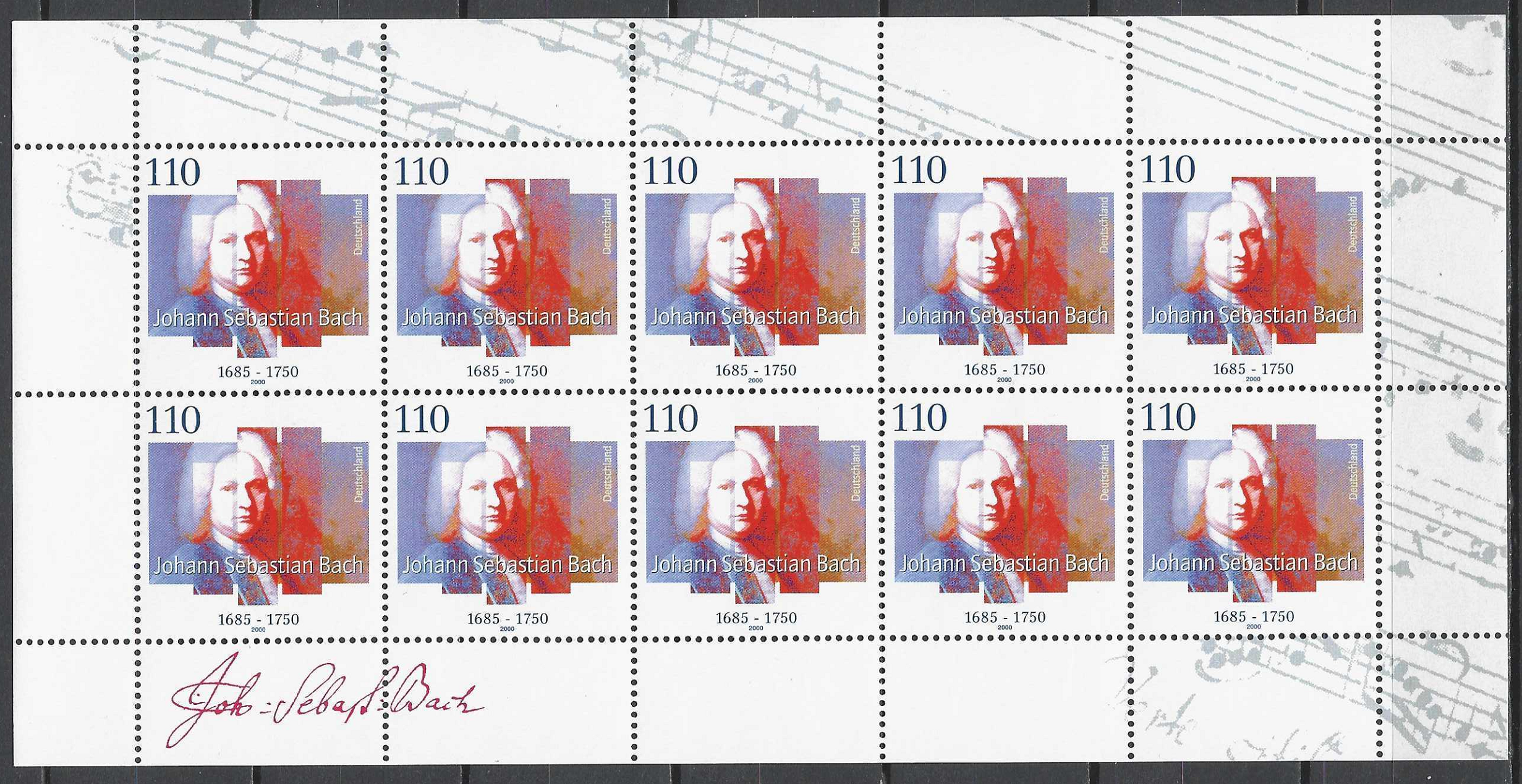 pašto ženklai, Vokietija. Kompozitoriaus Johano Sebastiano Bacho 250-osios mirties metinės