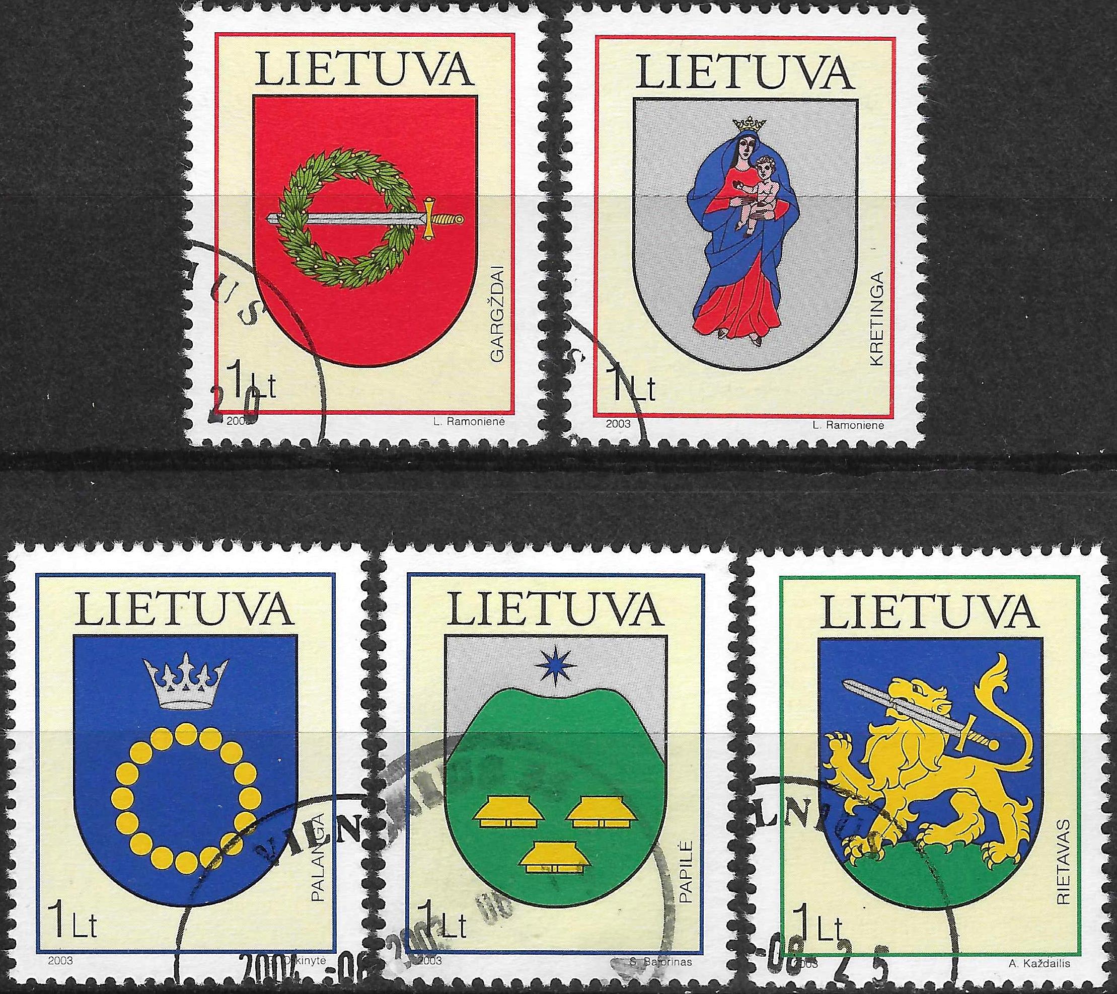 Pašto ženklai, Lietuva, Lietuvos miestų herbai: Gargždai, Kretinga, Palanga, Papilė, Rietavas