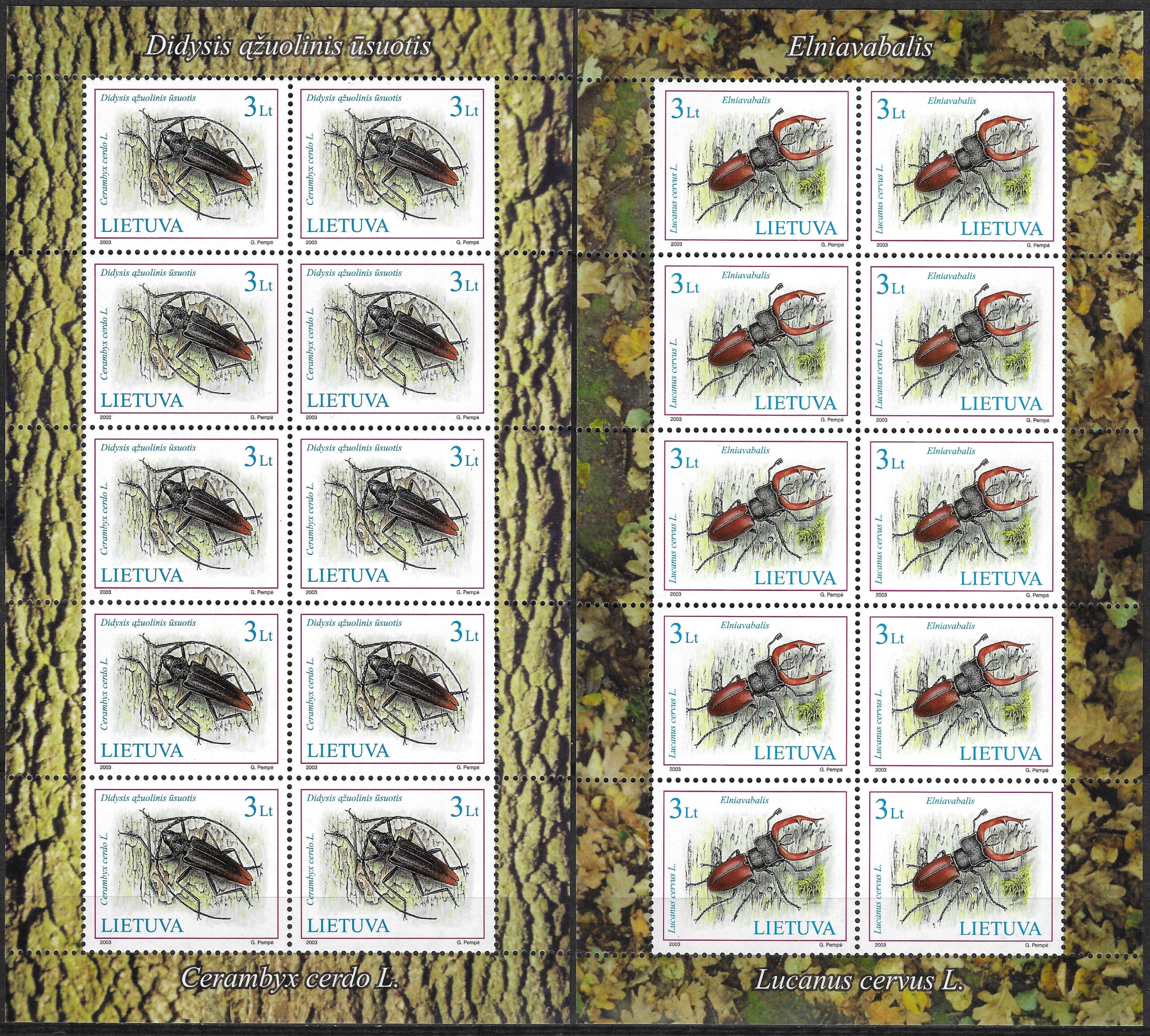 Pašto ženklai, Lietuva, Vabalai: didysis ąžuolinis ūsuotis ir elniavabalis