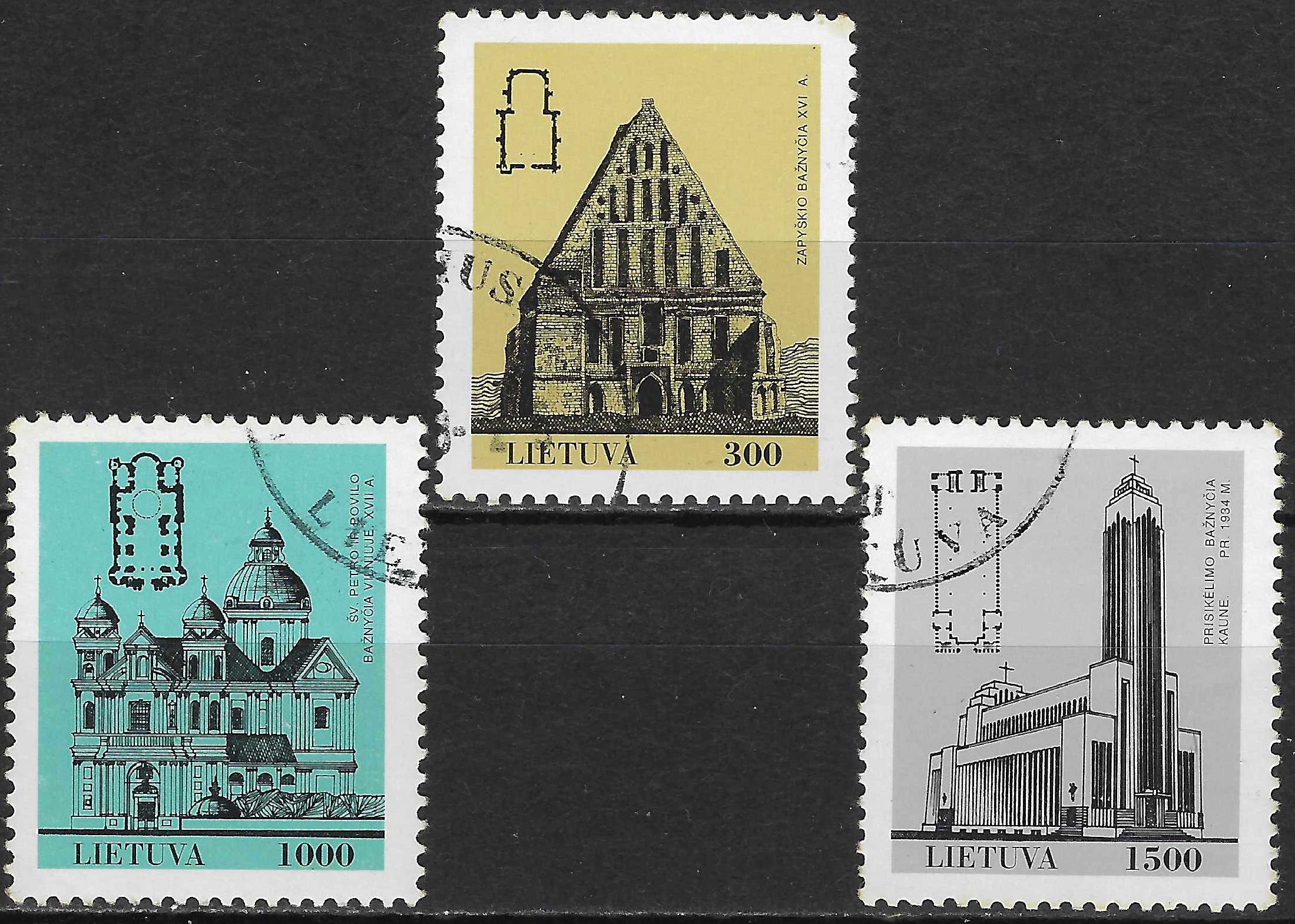 Pašto ženklai, Lietuva, Lietuvos architektūros paminklai, bažnyčios: Zapyškio, Šv. Petro ir Povilo, Prisikėlimo