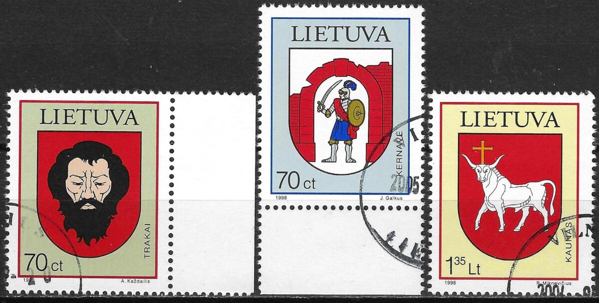 Pašto ženklai, Lietuva, Lietuvos miestų herbai: Kernavė, Trakai, Kaunas