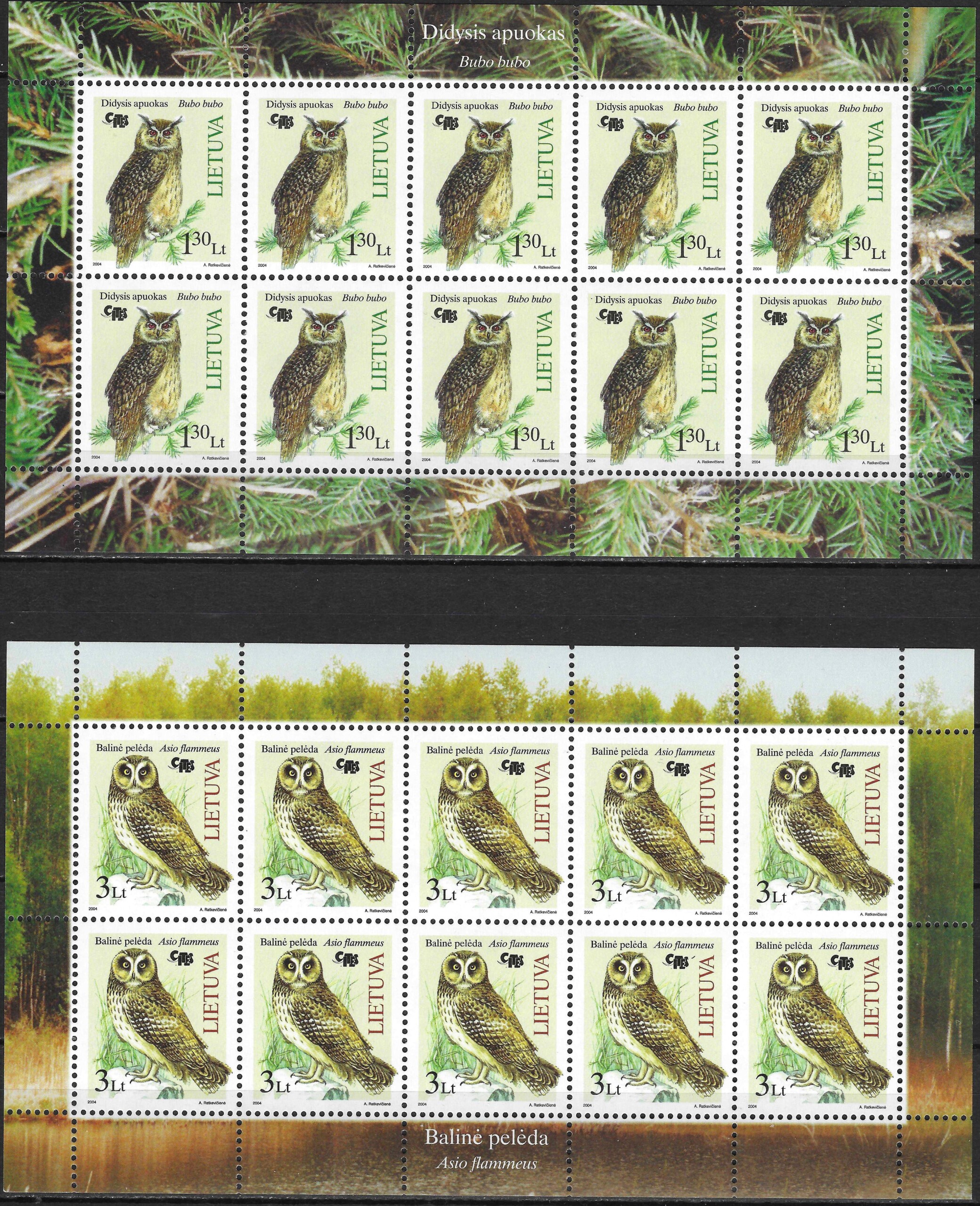 Pašto ženklai, Lietuva, Lietuvos raudonoji knyga: didysis apuokas ir balinė pelėda