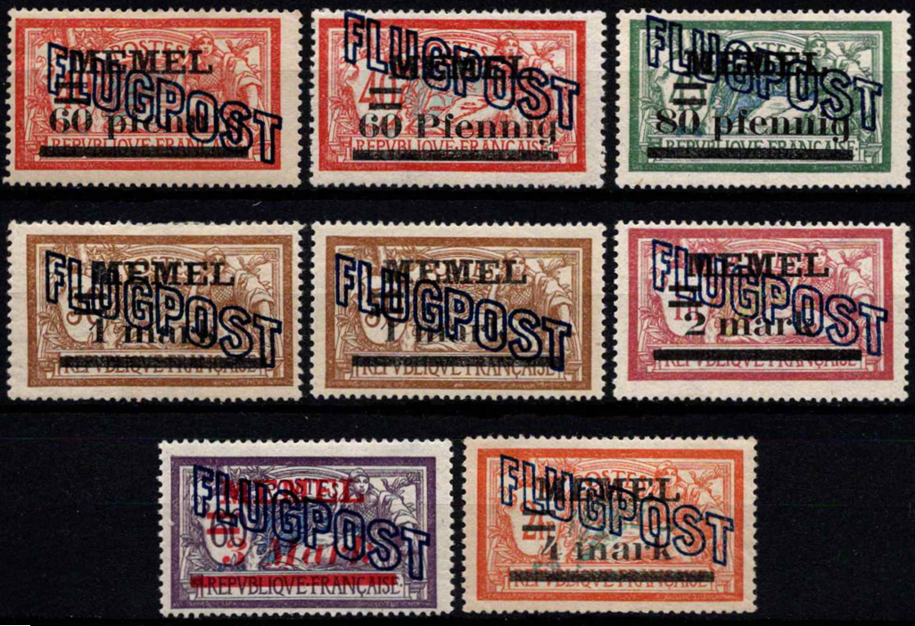 Klaipėda (Memel), oro paštas, pilna serija, MiNr 40-46 MLH*/MH*