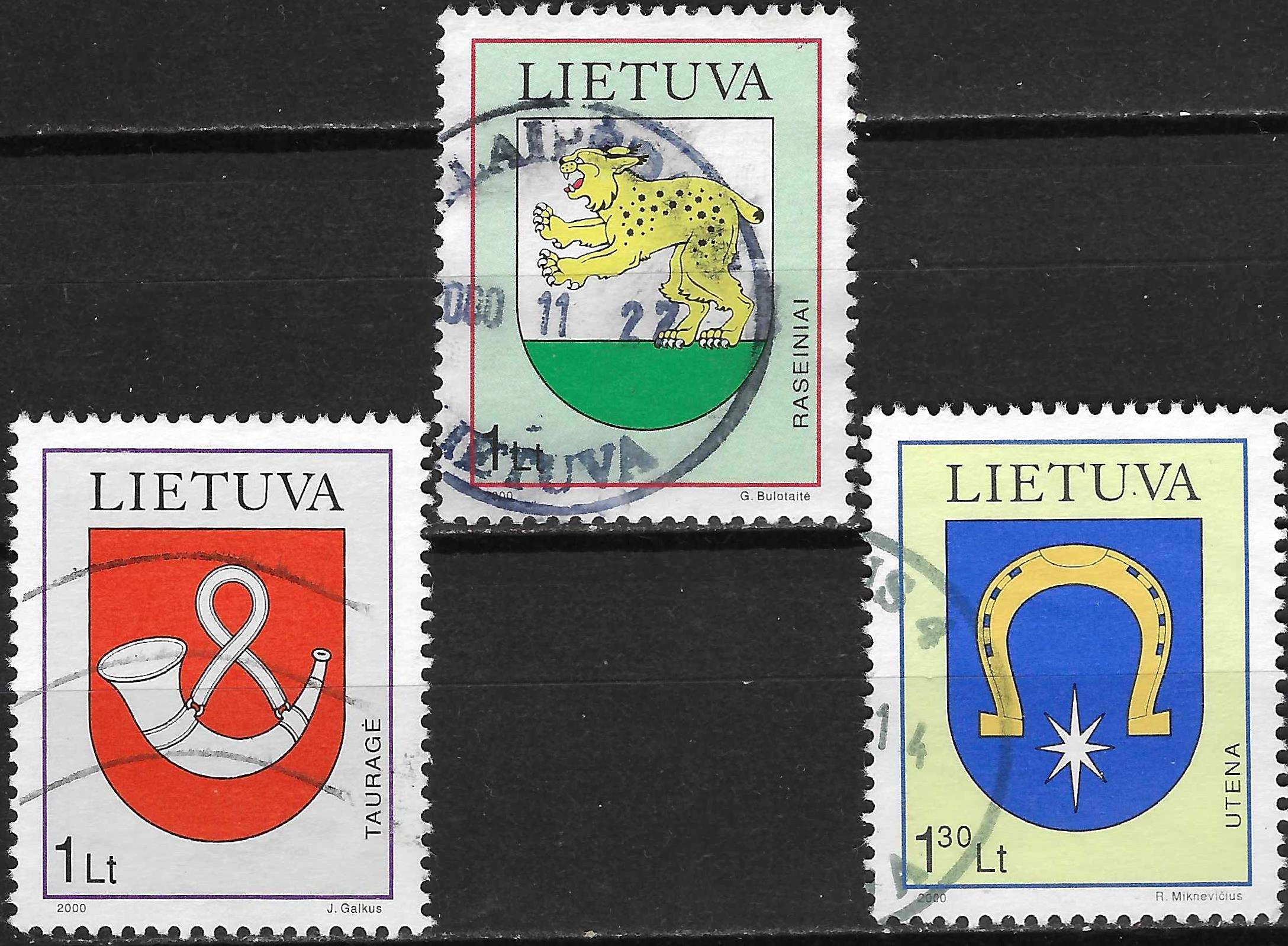 Pašto ženklai, Lietuva, Miestų herbai: Raseiniai, Tauragė, Utena