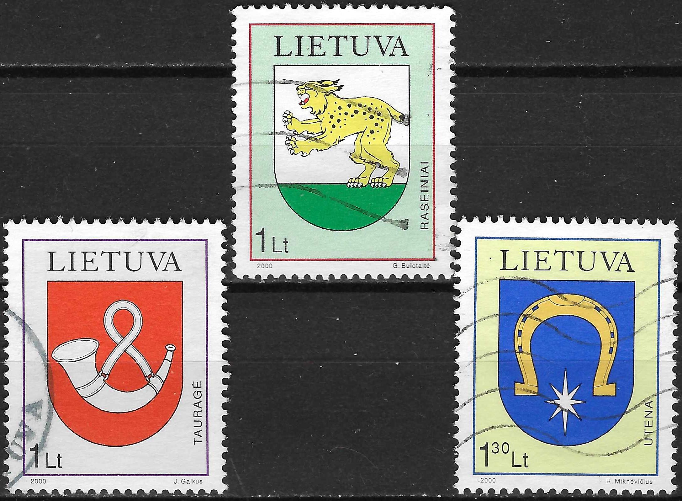 Pašto ženklai, Lietuva, Miestų herbai: Raseiniai, Tauragė, Utena