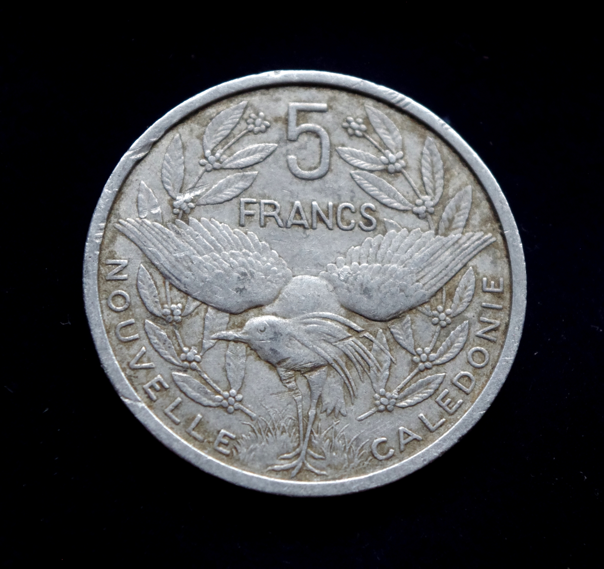 Naujoji Kaledonija, Prancūzijos užjūrio teritorija, 5 frankų moneta. Paukštis kagu