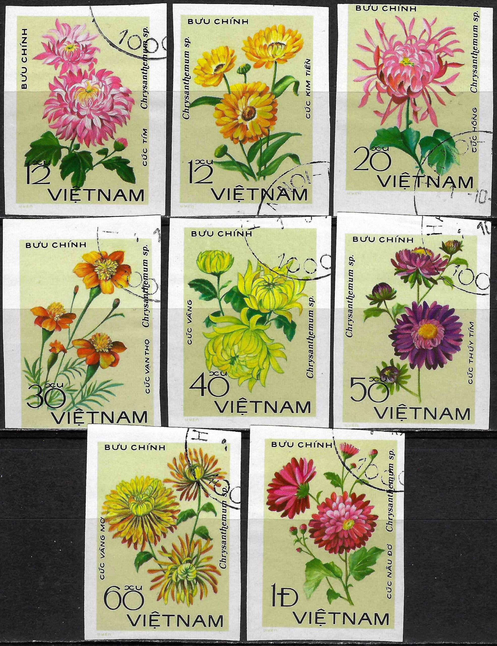 pašto ženklai, Vietnamas, gėlės chrizantemos