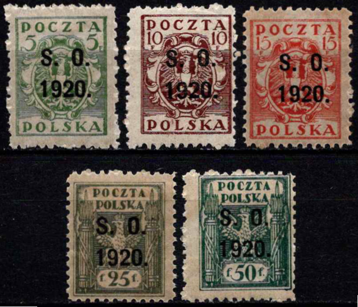 Rytų Silezija (Lenkija), pilna serija, MiNr 1-5 MH*