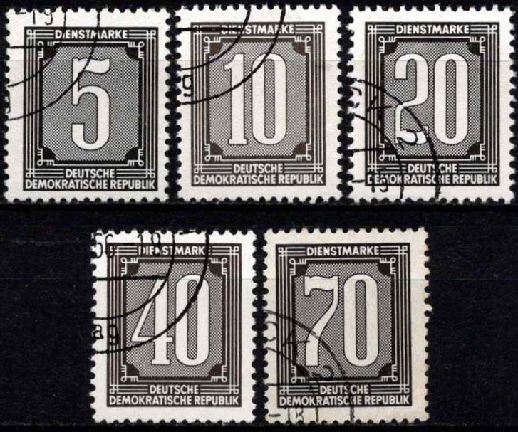 Vokietijos Demokratinė Respublika VDR, pilna tarnybinių ženklų serija, MiNr 1-5 (B) Used (O)