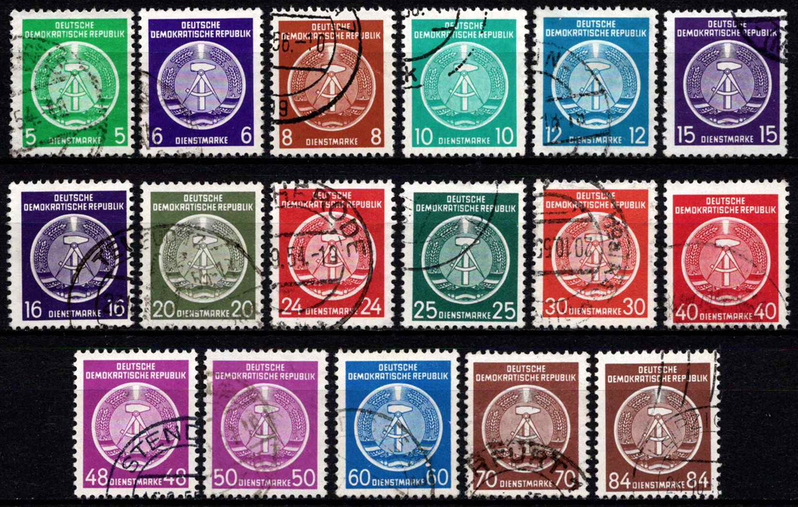 Vokietijos Demokratinė Respublika VDR, pilna tarnybinių ženklų serija, MiNr 1-17 (A) Used (O)
