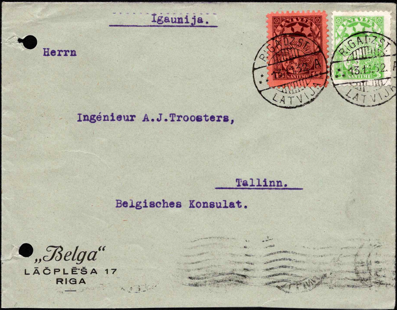 Latvija, tarpukario vokas su MiNr 120 ir 172