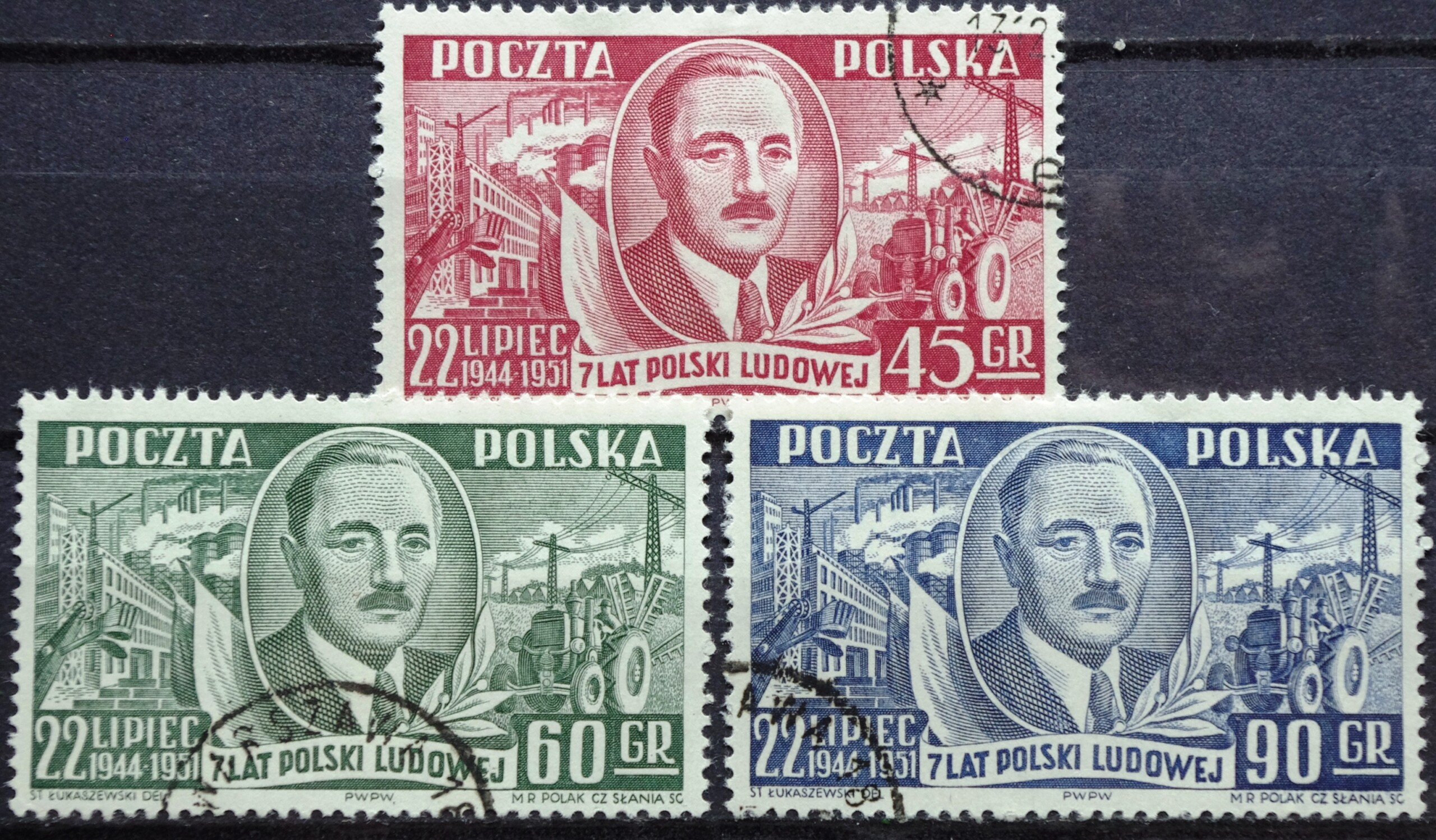 pašto ženklai, Lenkija, 7 metai Lenkijos Liaudies Respublikai