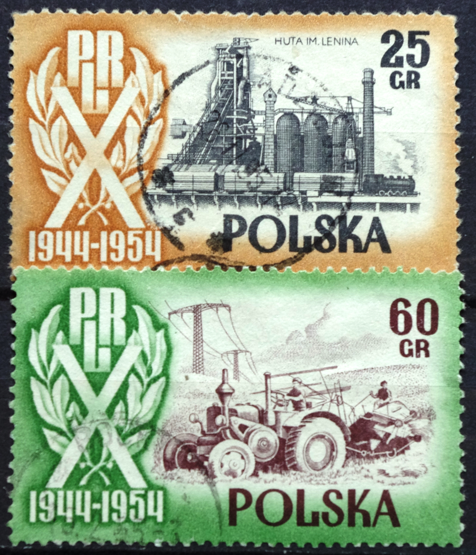 pašto ženklai, Lenkija, 10 metų Lenkijos Liaudies Respublikai