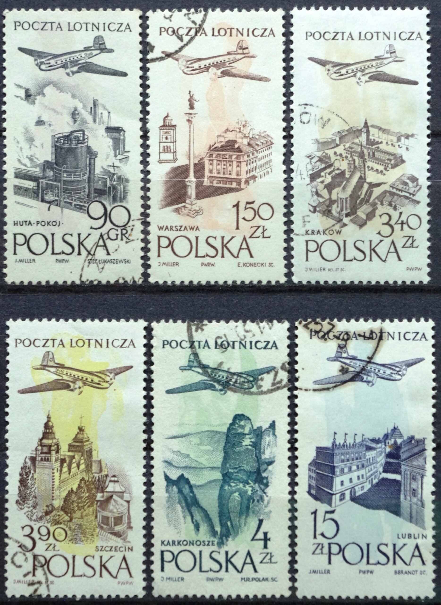 pašto ženklai, Lenkija, lėktuvas virš miesto